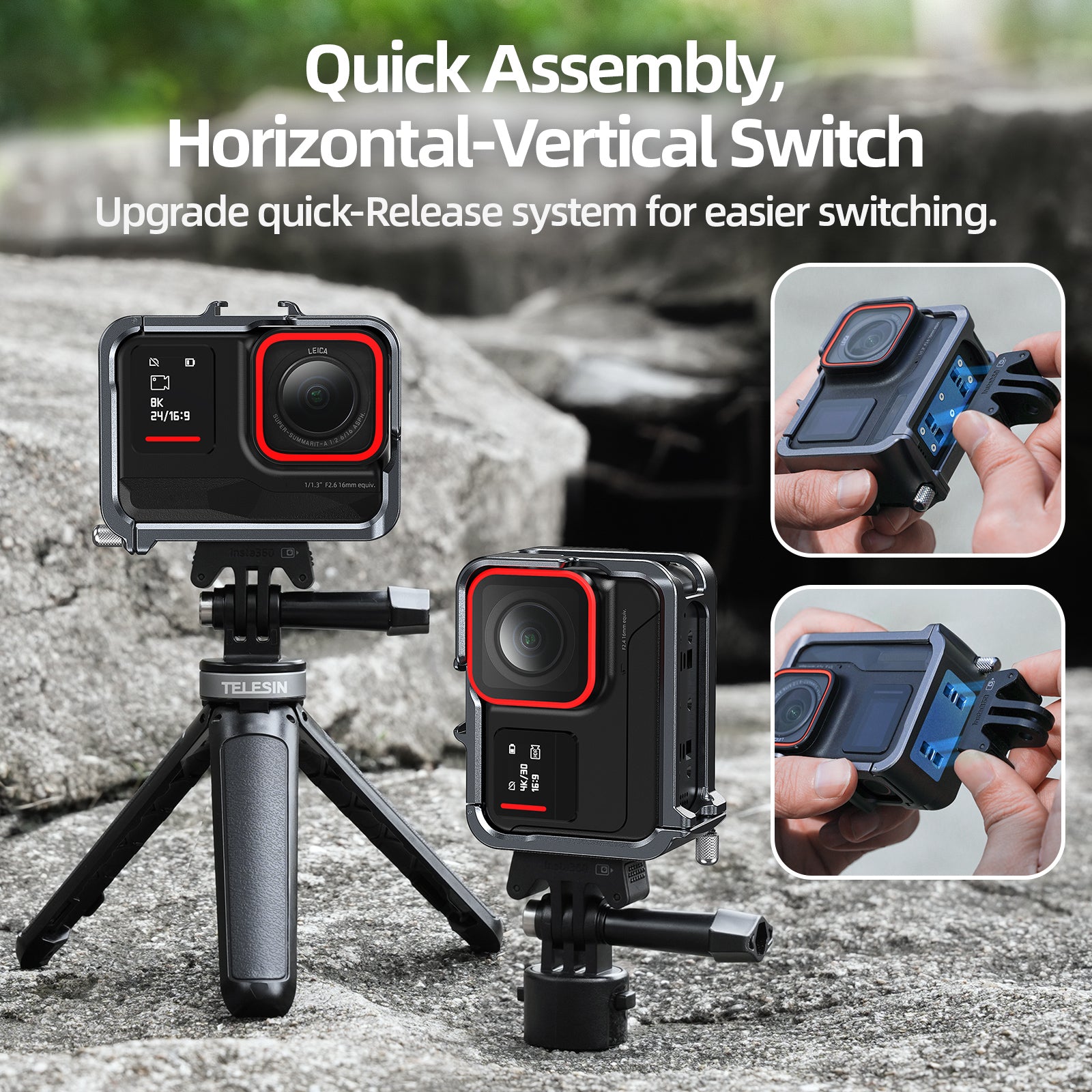 TELESIN Vertical Shooting Quick Release Metal Rabbit Cage for Insta360 ACE/ACE Pro