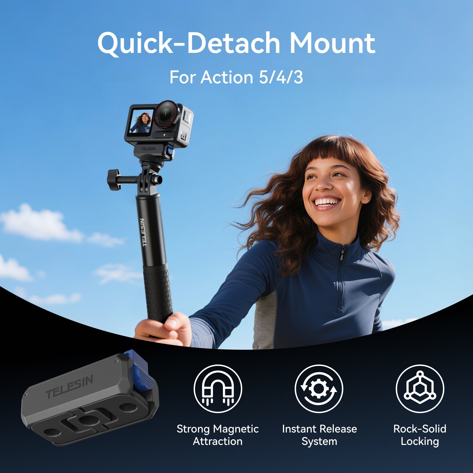 TELESIN Quick-Detach Mount For Action 5/4/3