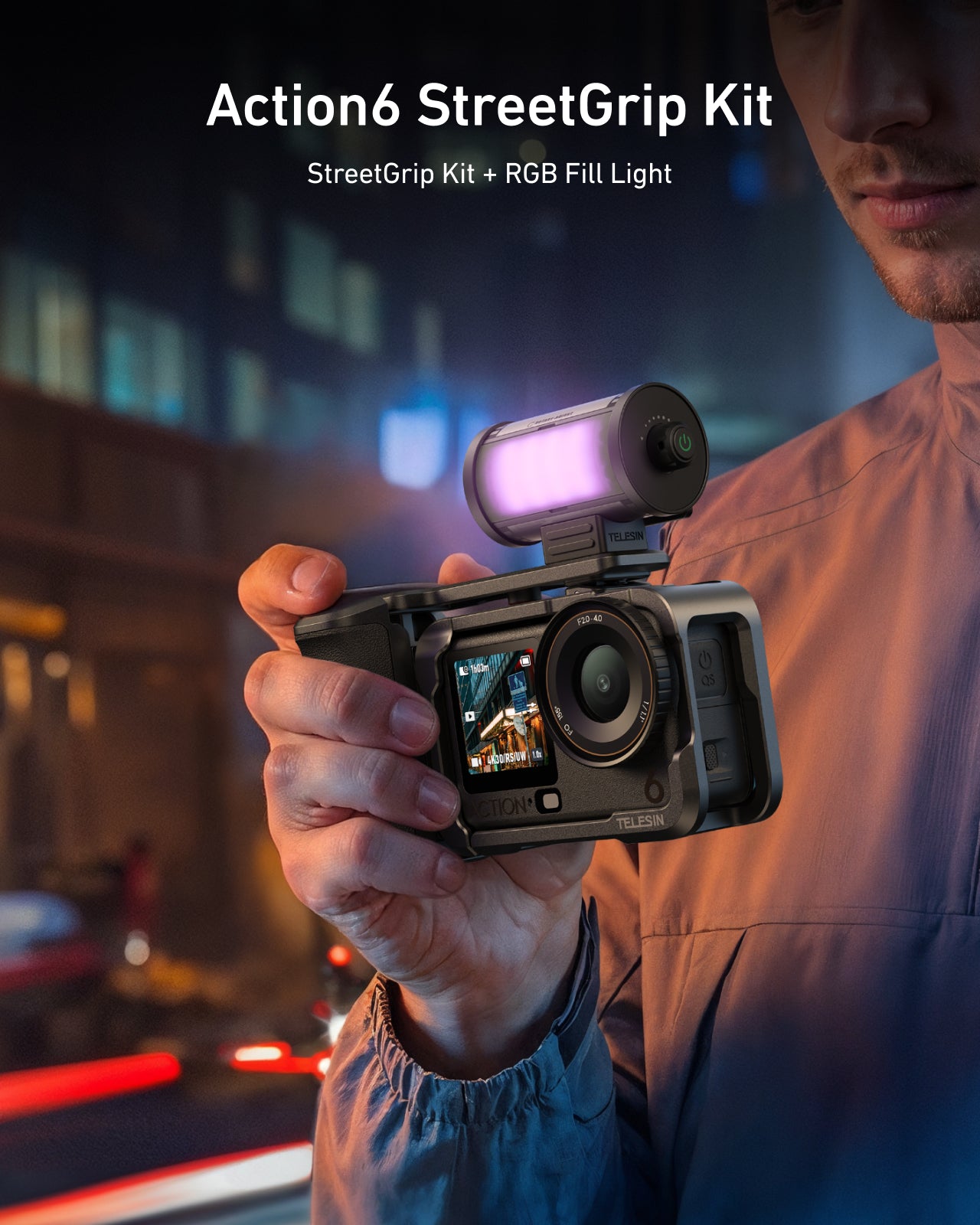 TELESIN StreetGrip Kit + RGB Fill Light for DJI Osmo Action 6