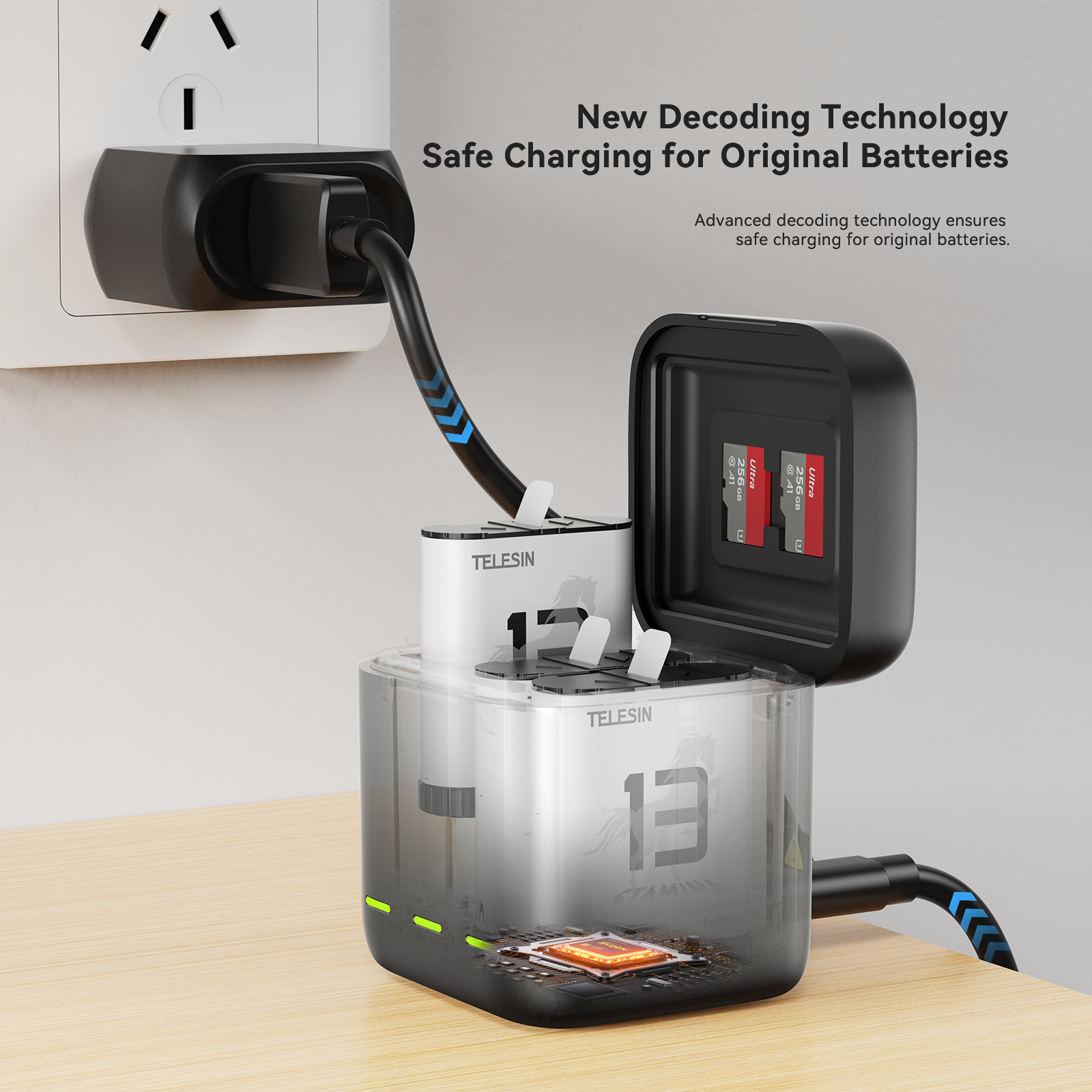 Retractable charging box for Gopro 13