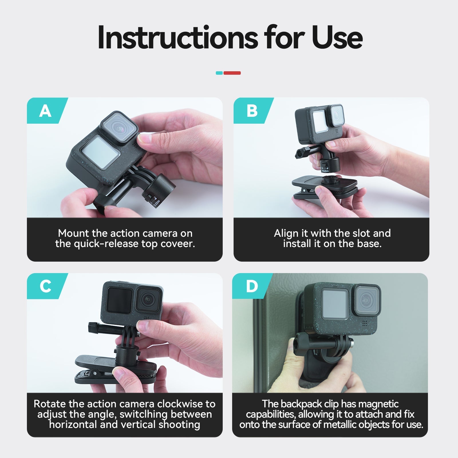 TELESIN Magnetic Backpack Clip (Quick Release Version)