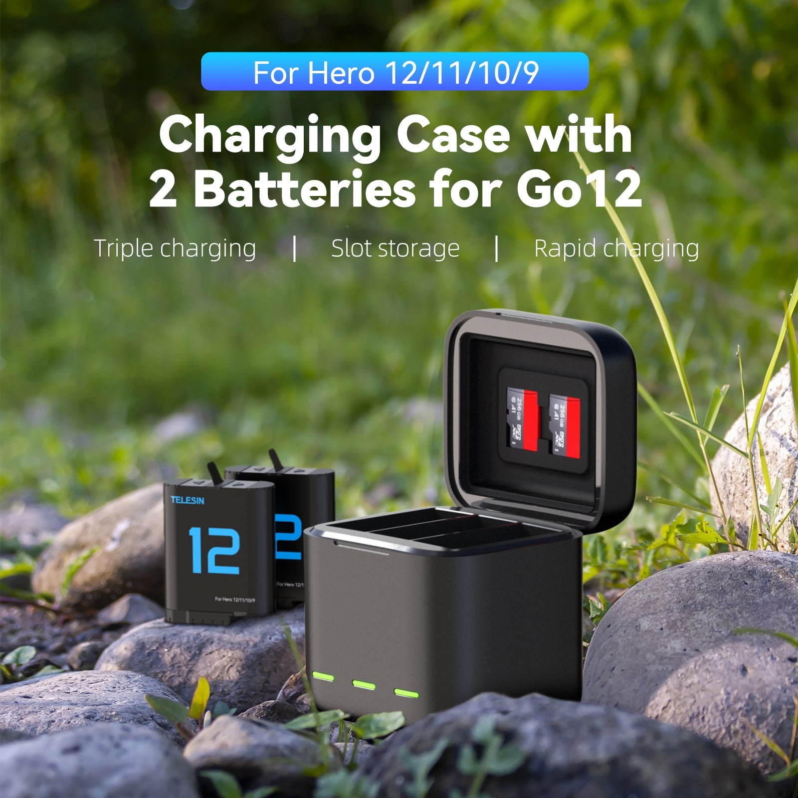 Charging Case with 2 Batteries for Hero 9-12