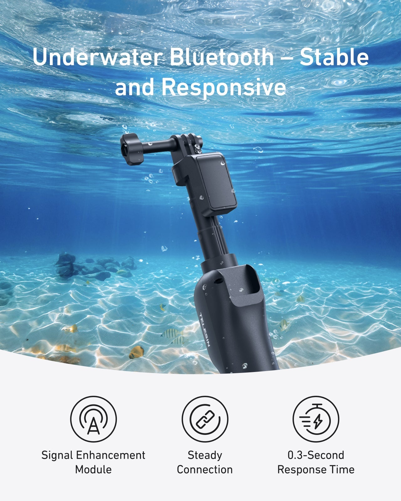 TELESIN Bluetooth Underwater Selfie Stick Tripod for GoPro