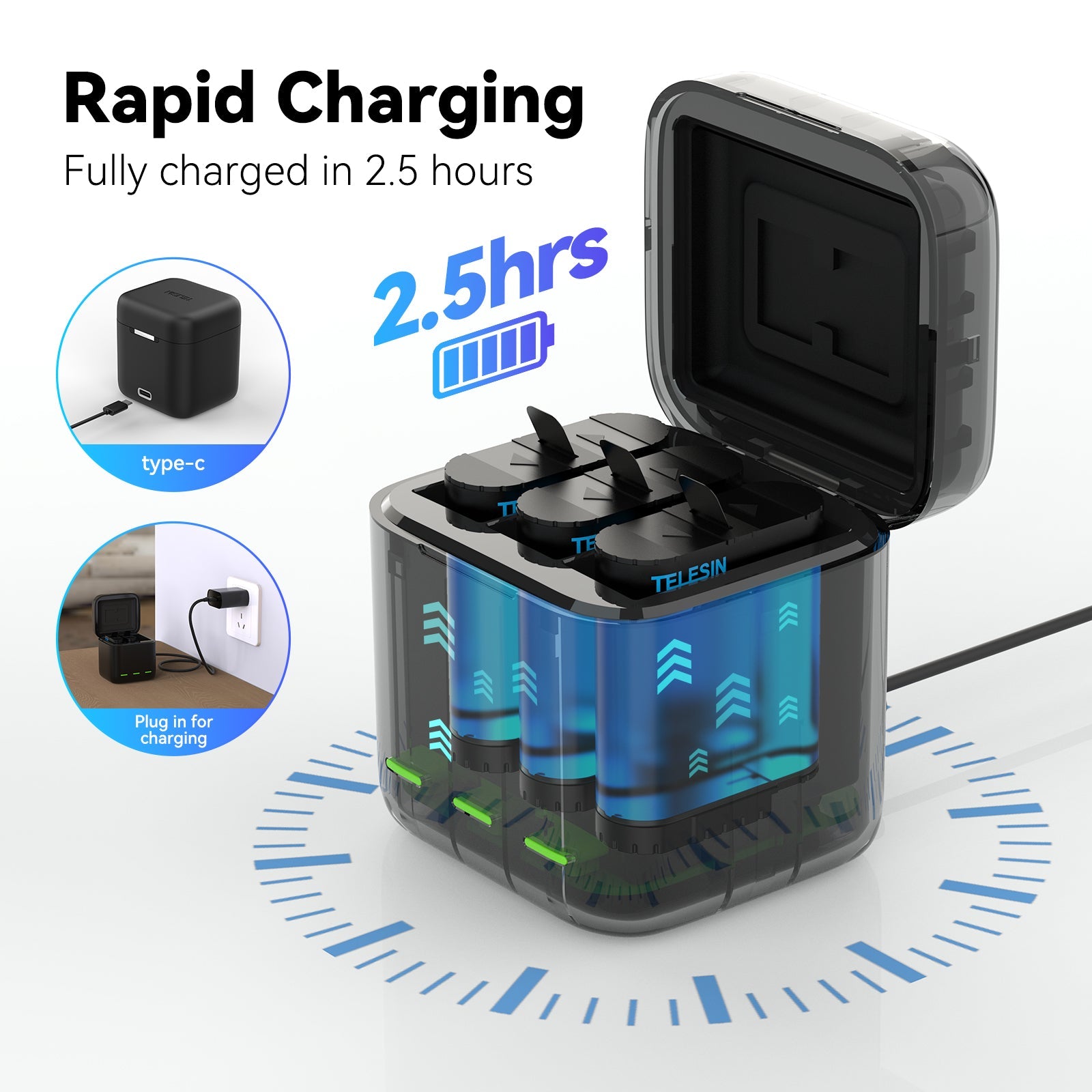 Charging Case with 2 Batteries for Hero 9-12