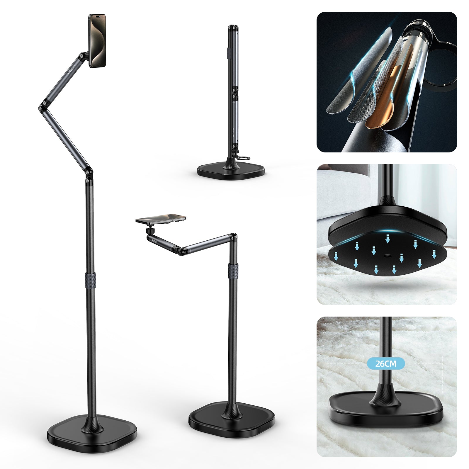 TELESIN mobile video/live shooting magnetic floor stand